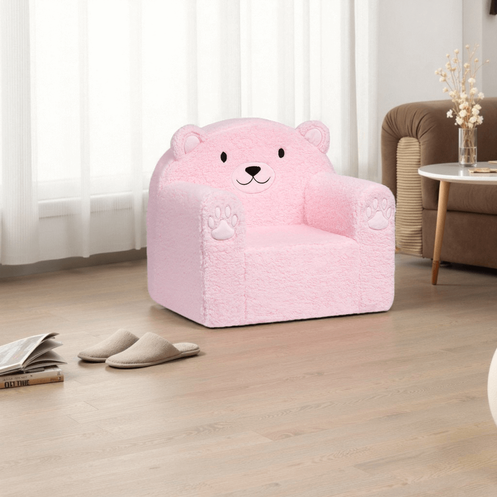 Toddler Couch Ultra-Soft Snuggle Chair, Comfy Sherpa Foam Filled Lovely Bear Sofa, Kids Cozy Corner Play Couch for Boys and Girls