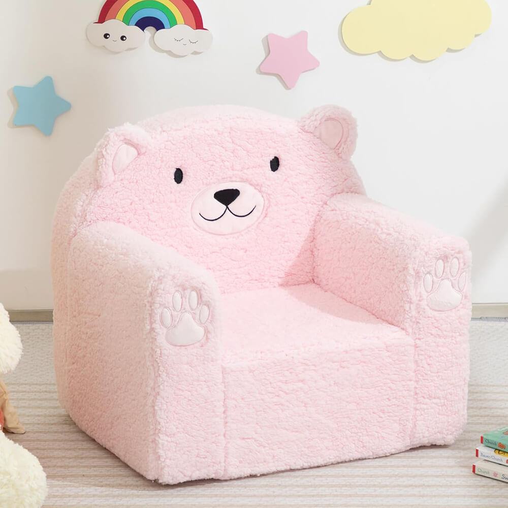 Toddler Couch Ultra-Soft Snuggle Chair, Comfy Sherpa Foam Filled Lovely Bear Sofa, Kids Cozy Corner Play Couch for Boys and Girls