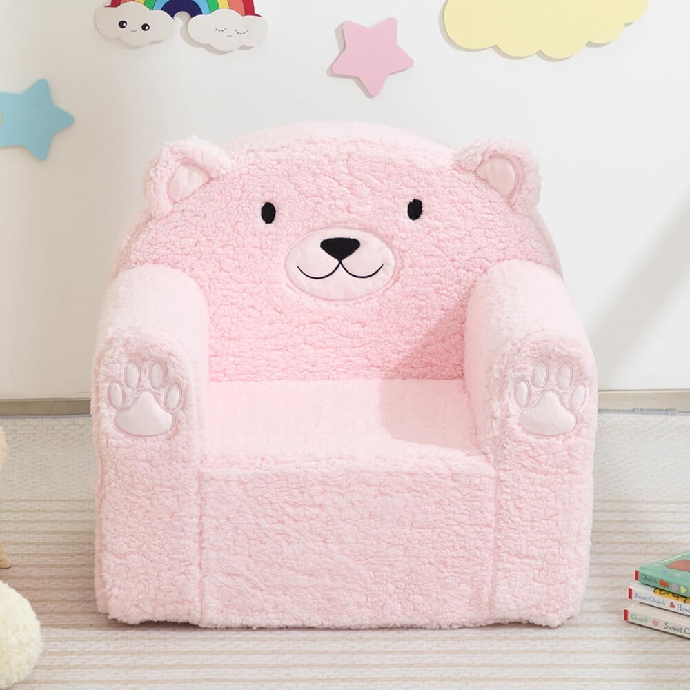 Toddler Couch Ultra-Soft Snuggle Chair, Comfy Sherpa Foam Filled Lovely Bear Sofa, Kids Cozy Corner Play Couch for Boys and Girls