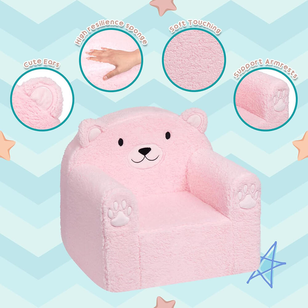Toddler Couch Ultra-Soft Snuggle Chair, Comfy Sherpa Foam Filled Lovely Bear Sofa, Kids Cozy Corner Play Couch for Boys and Girls