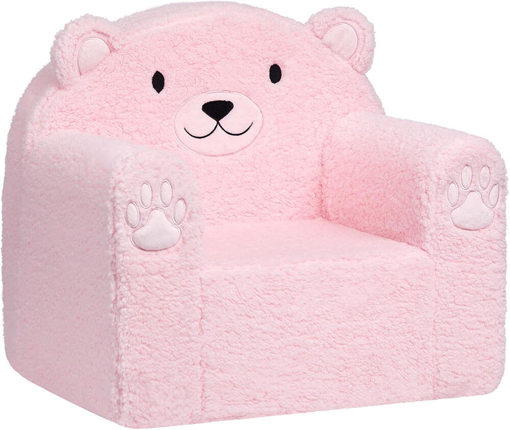 Toddler Couch Ultra-Soft Snuggle Chair, Comfy Sherpa Foam Filled Lovely Bear Sofa, Kids Cozy Corner Play Couch for Boys and Girls