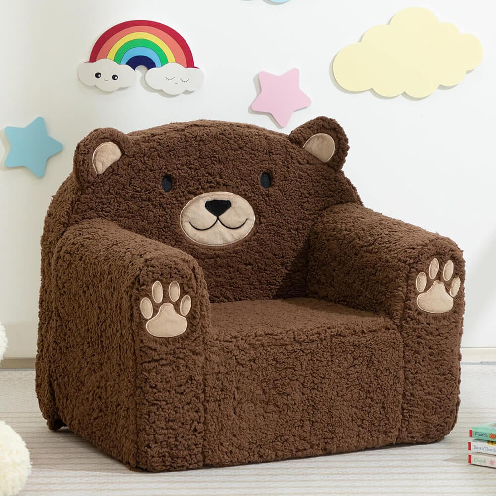 Toddler Couch Ultra-Soft Snuggle Chair, Comfy Sherpa Foam Filled Lovely Bear Sofa, Kids Cozy Corner Play Couch for Boys and Girls