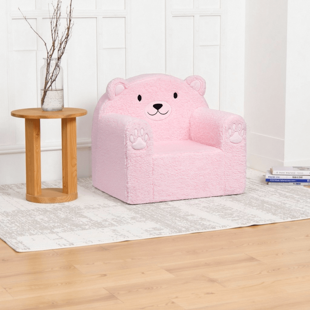 Toddler Couch Ultra-Soft Snuggle Chair, Comfy Sherpa Foam Filled Lovely Bear Sofa, Kids Cozy Corner Play Couch for Boys and Girls