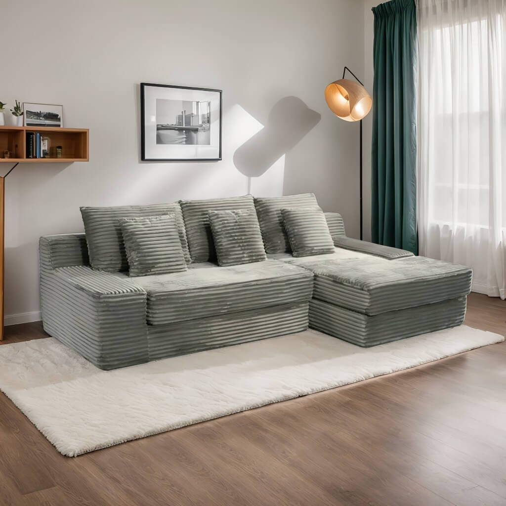 Vacuum Compression Roll Package L Shaped Cloud Couch for Living Room Lazy Corduroy Sofa Bed