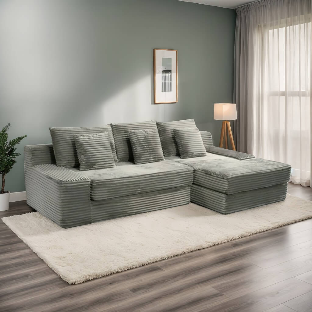 Vacuum Compression Roll Package L Shaped Cloud Couch for Living Room Lazy Corduroy Sofa Bed