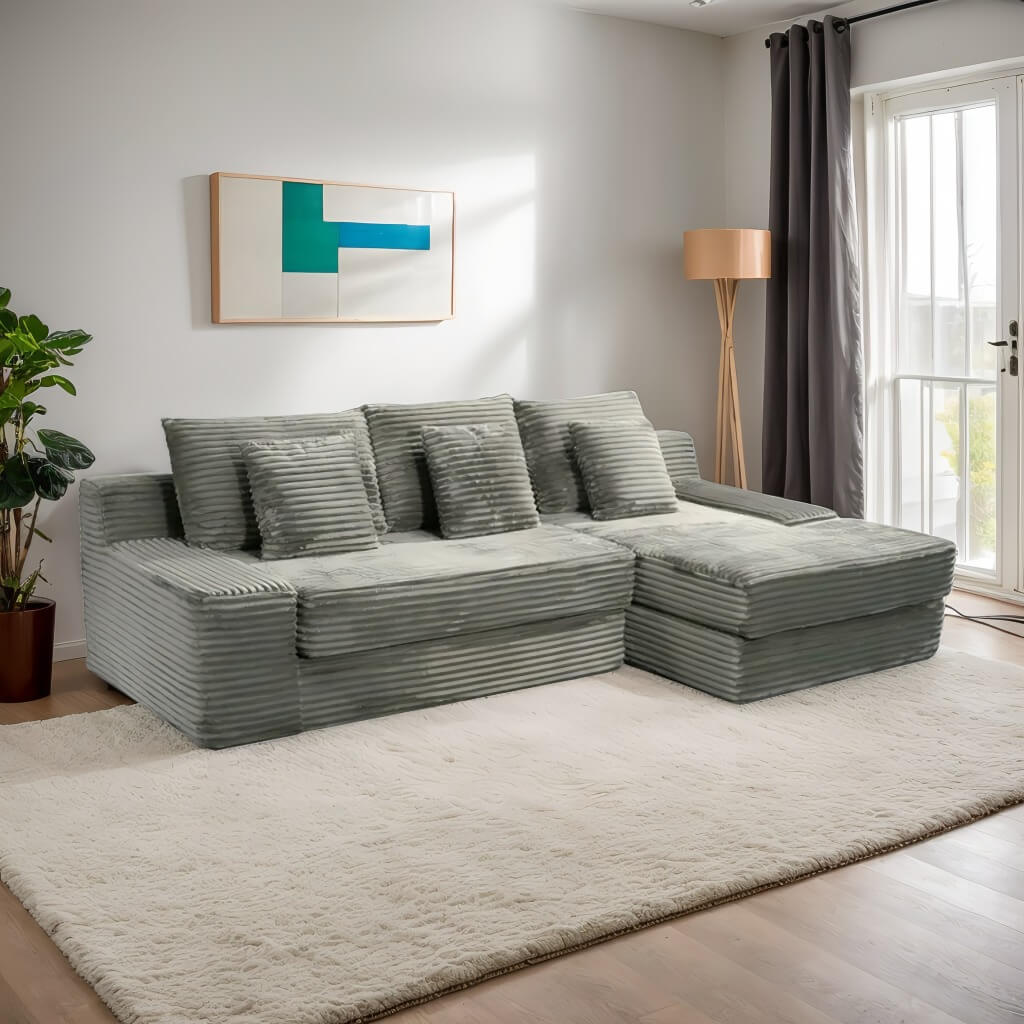 Vacuum Compression Roll Package L Shaped Cloud Couch for Living Room Lazy Corduroy Sofa Bed