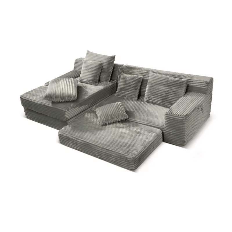 Vacuum Compression Roll Package L Shaped Cloud Couch for Living Room Lazy Corduroy Sofa Bed