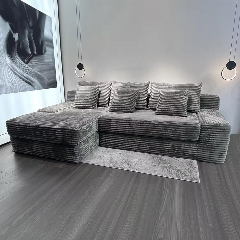 Vacuum Compression Roll Package L Shaped Cloud Couch for Living Room Lazy Corduroy Sofa Bed