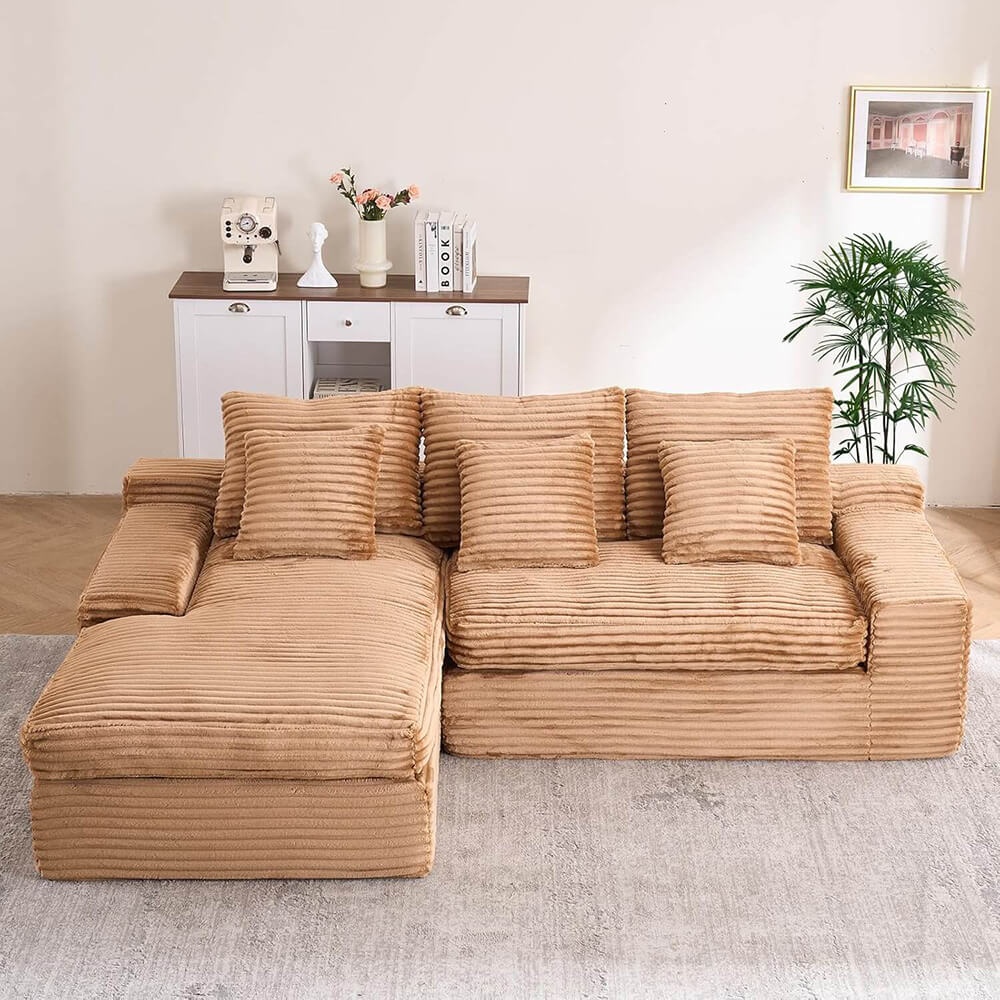 Vacuum Compression Roll Package L Shaped Cloud Couch for Living Room Lazy Corduroy Sofa Bed