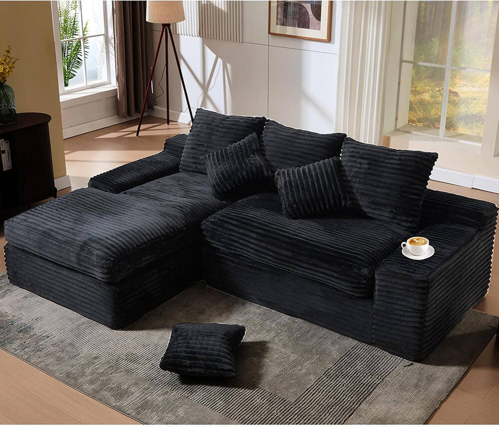 Vacuum Compression Roll Package L Shaped Cloud Couch for Living Room Lazy Corduroy Sofa Bed
