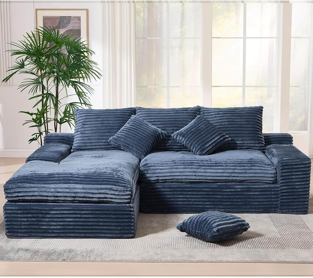 Vacuum Compression Roll Package L Shaped Cloud Couch for Living Room Lazy Corduroy Sofa Bed
