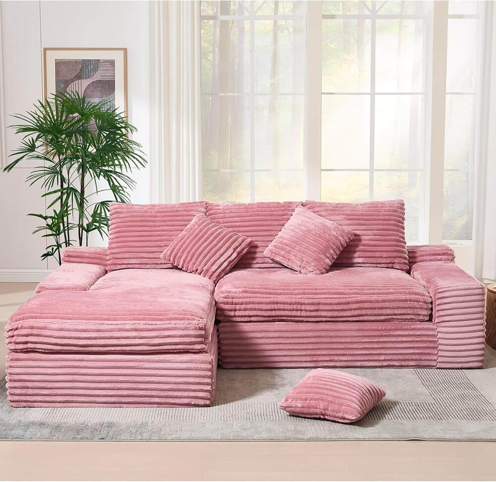 Vacuum Compression Roll Package L Shaped Cloud Couch for Living Room Lazy Corduroy Sofa Bed