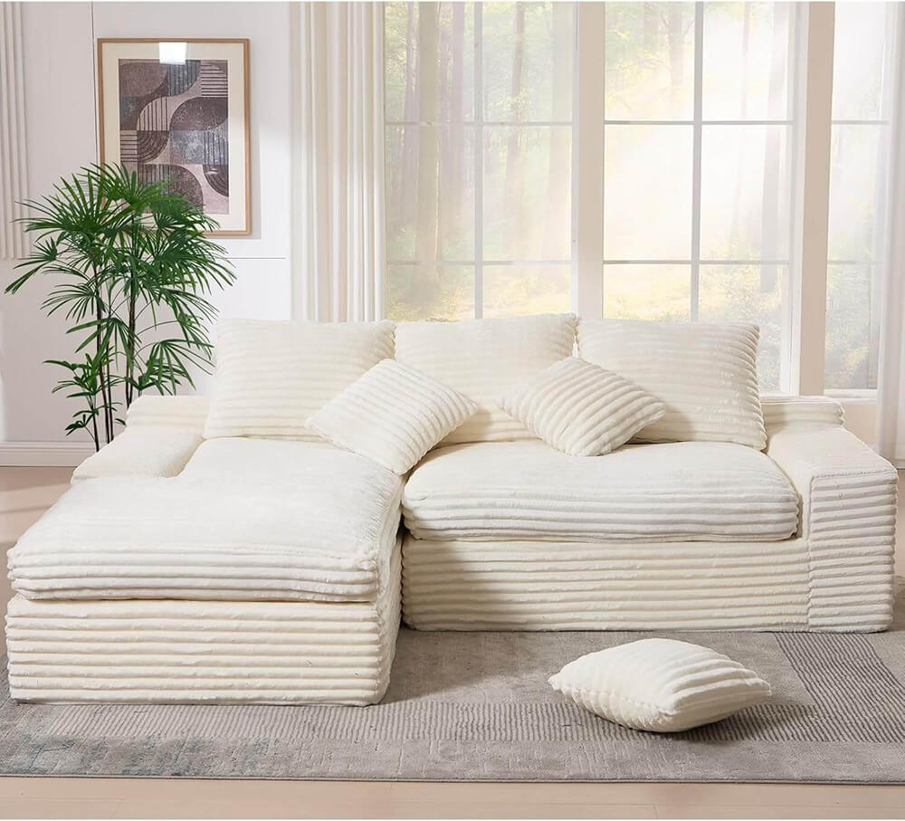 Vacuum Compression Roll Package L Shaped Cloud Couch for Living Room Lazy Corduroy Sofa Bed