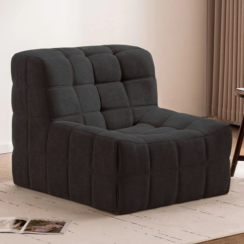 Modern Chaise Lounges, Square Bean Bag Ottoman, Corduroy Fabric Fluffy and Lazy Sofa