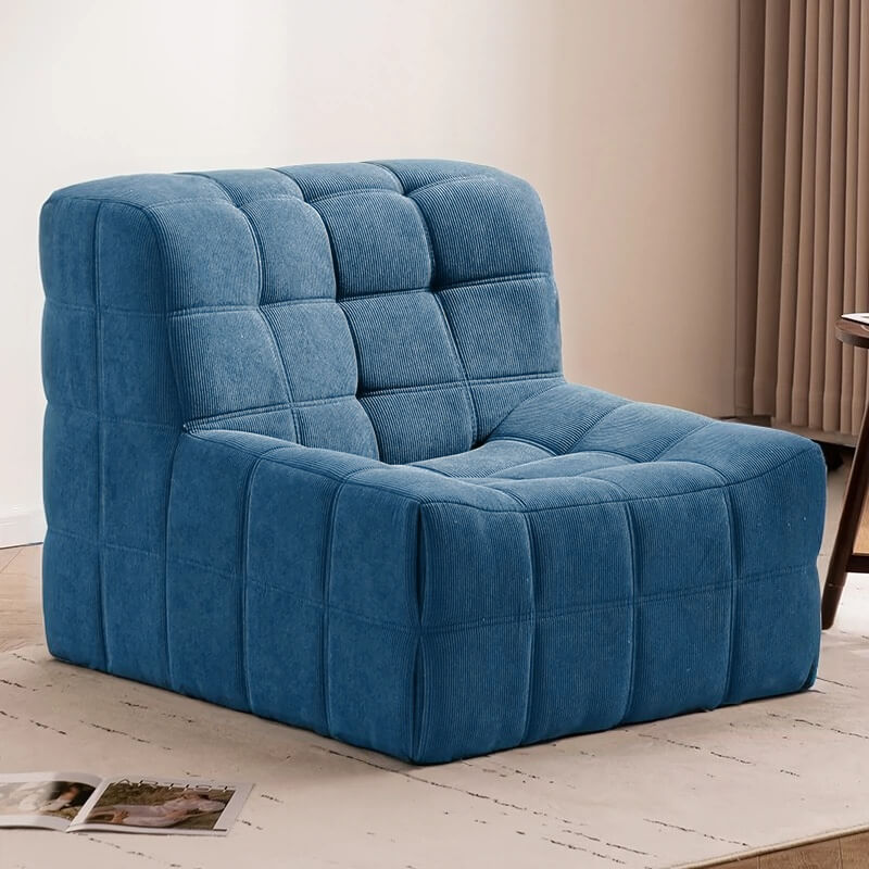 Modern Chaise Lounges, Square Bean Bag Ottoman, Corduroy Fabric Fluffy and Lazy Sofa