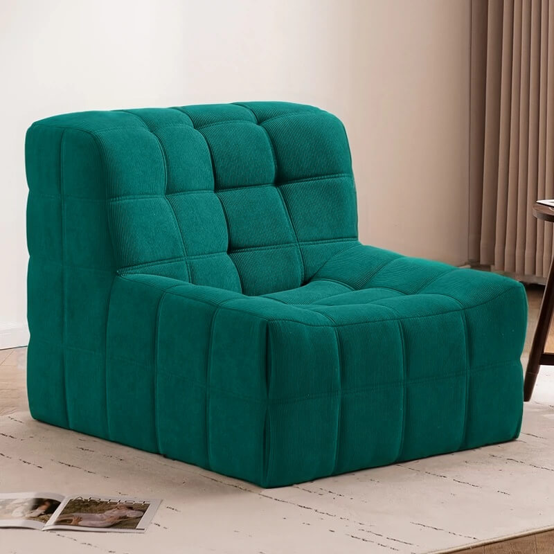 Modern Chaise Lounges, Square Bean Bag Ottoman, Corduroy Fabric Fluffy and Lazy Sofa