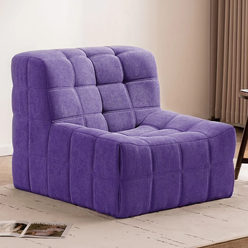 Modern Chaise Lounges, Square Bean Bag Ottoman, Corduroy Fabric Fluffy and Lazy Sofa
