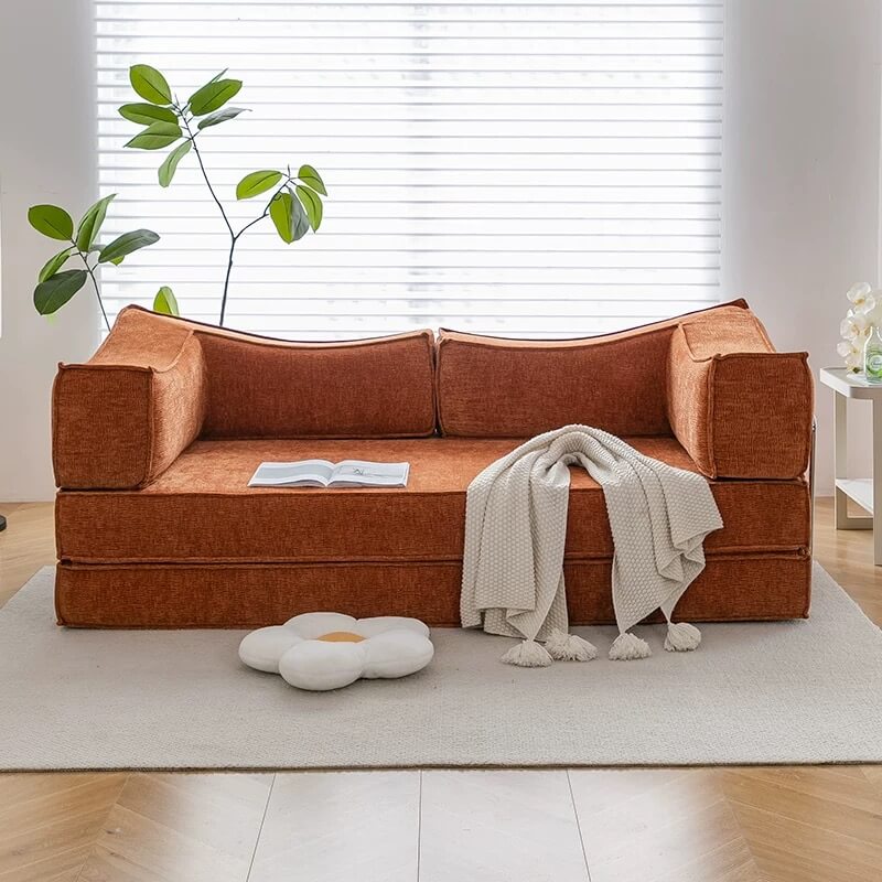 Modular Sofa Bed, Boneless Convertible Futon with Memory Foam & Corduroy Fabric