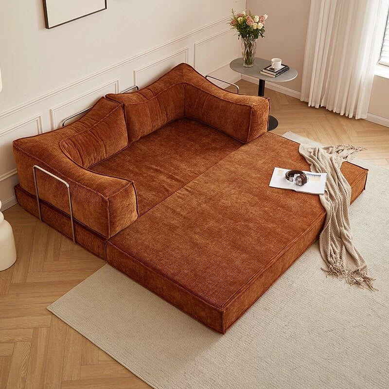 Modular Sofa Bed, Boneless Convertible Futon with Memory Foam & Corduroy Fabric