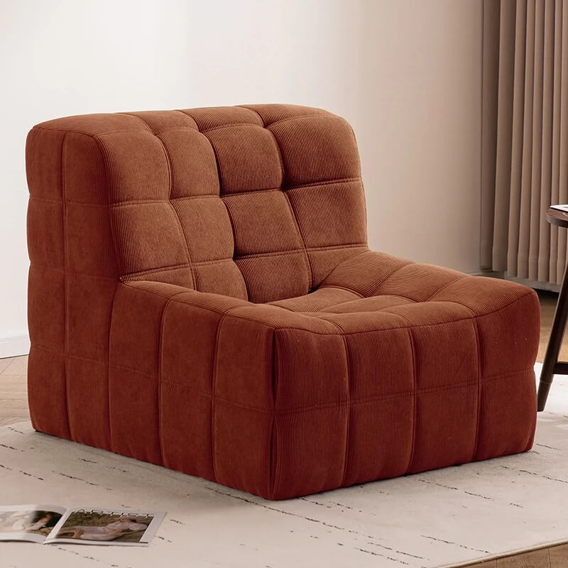 Modern Chaise Lounges, Square Bean Bag Ottoman, Corduroy Fabric Fluffy and Lazy Sofa