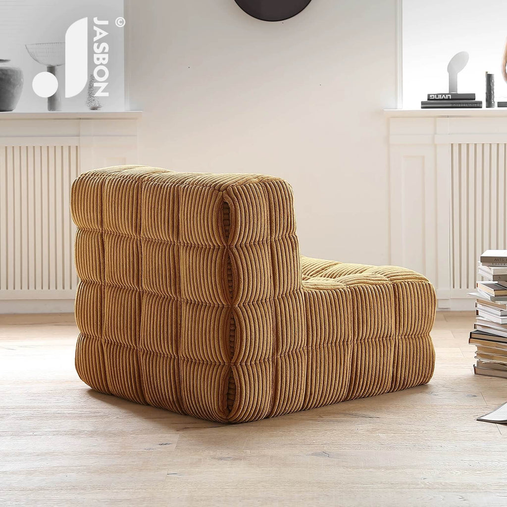 Modern Chaise Lounges, Square Bean Bag Ottoman, Corduroy Fabric Fluffy and Lazy Sofa