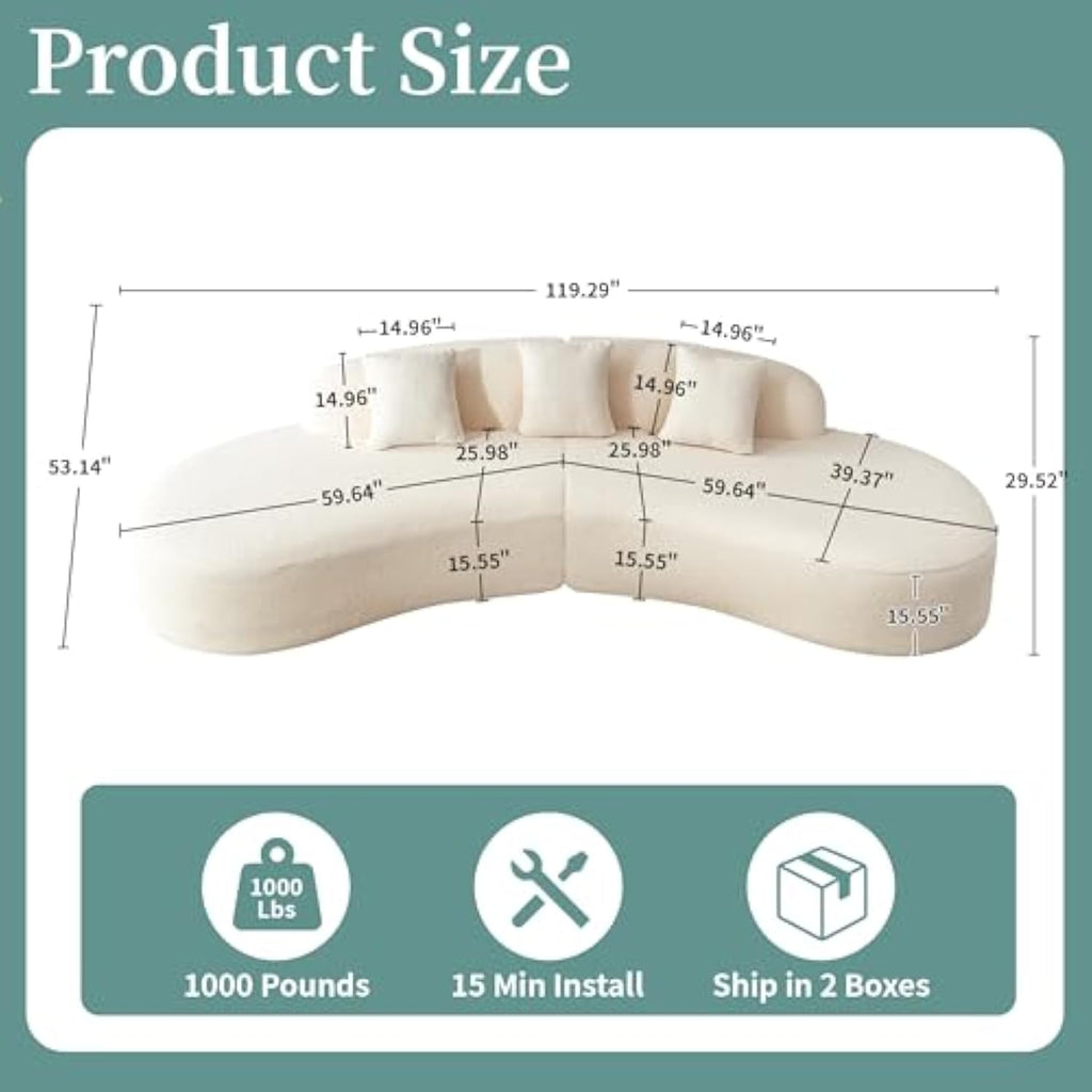 Modern Curved Sectional Sofa, Comfortable Upholstered Foam-Filled Sectional Sofa Couch