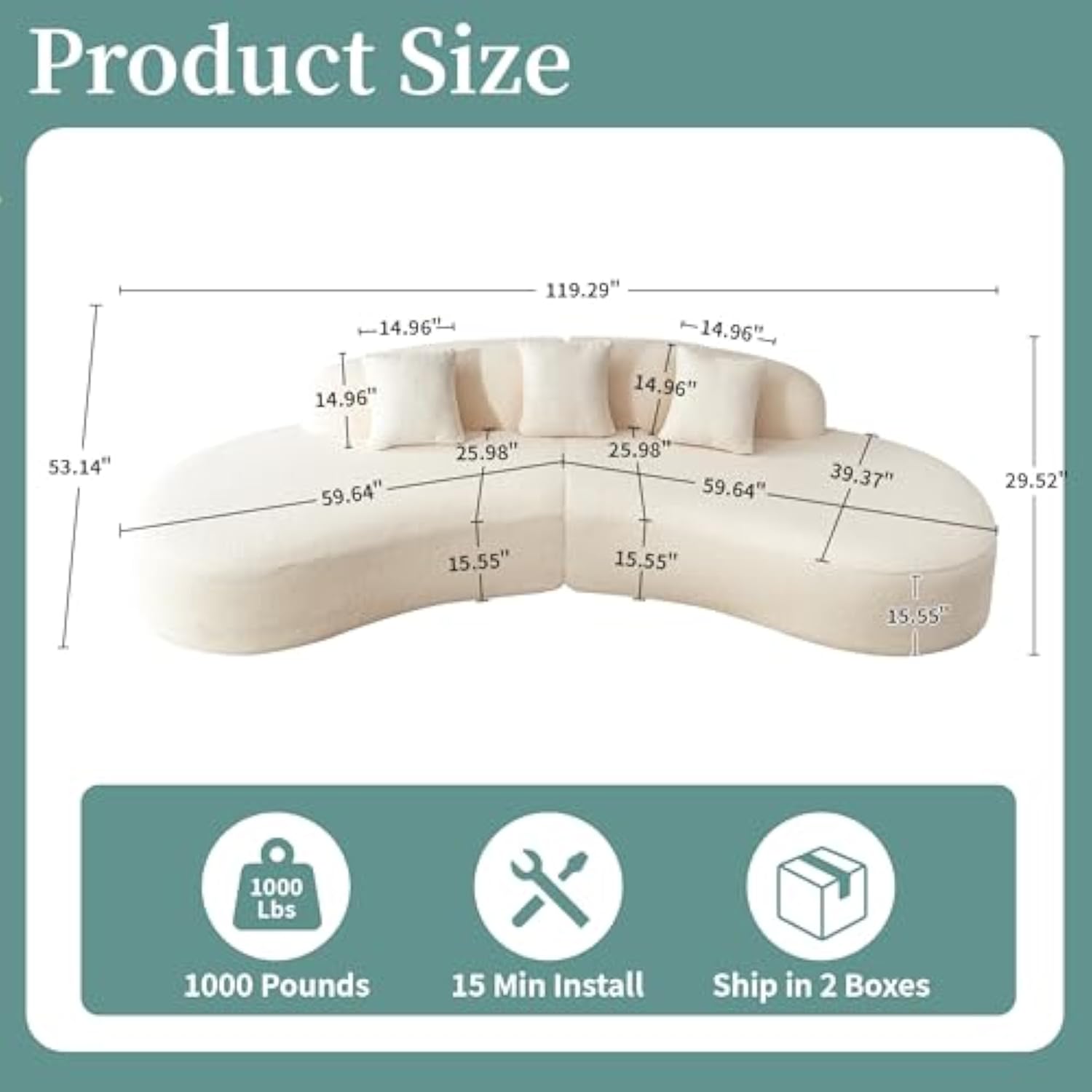 Modern Curved Sectional Sofa, Comfortable Upholstered Foam-Filled Sectional Sofa Couch