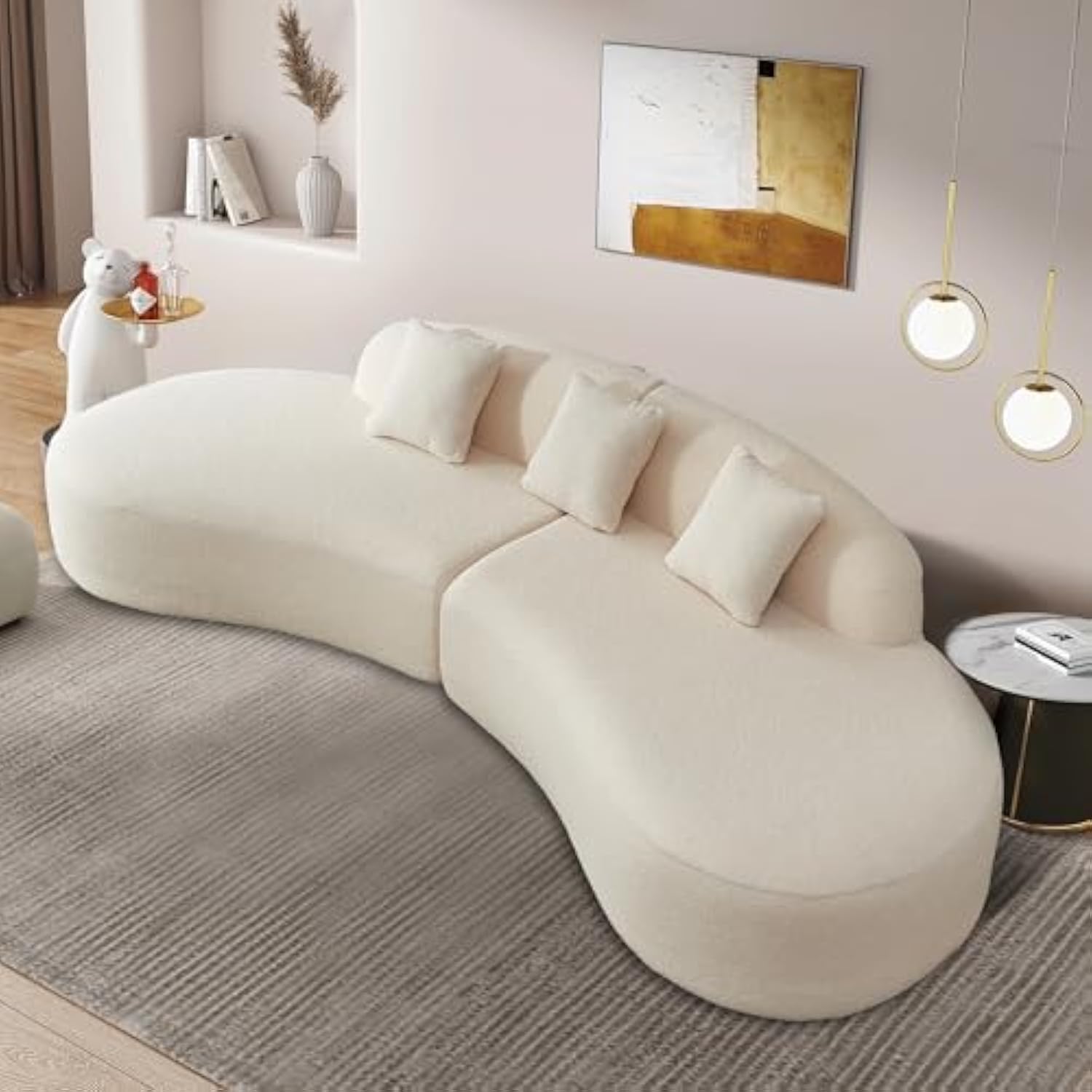 Modern Curved Sectional Sofa, Comfortable Upholstered Foam-Filled Sectional Sofa Couch