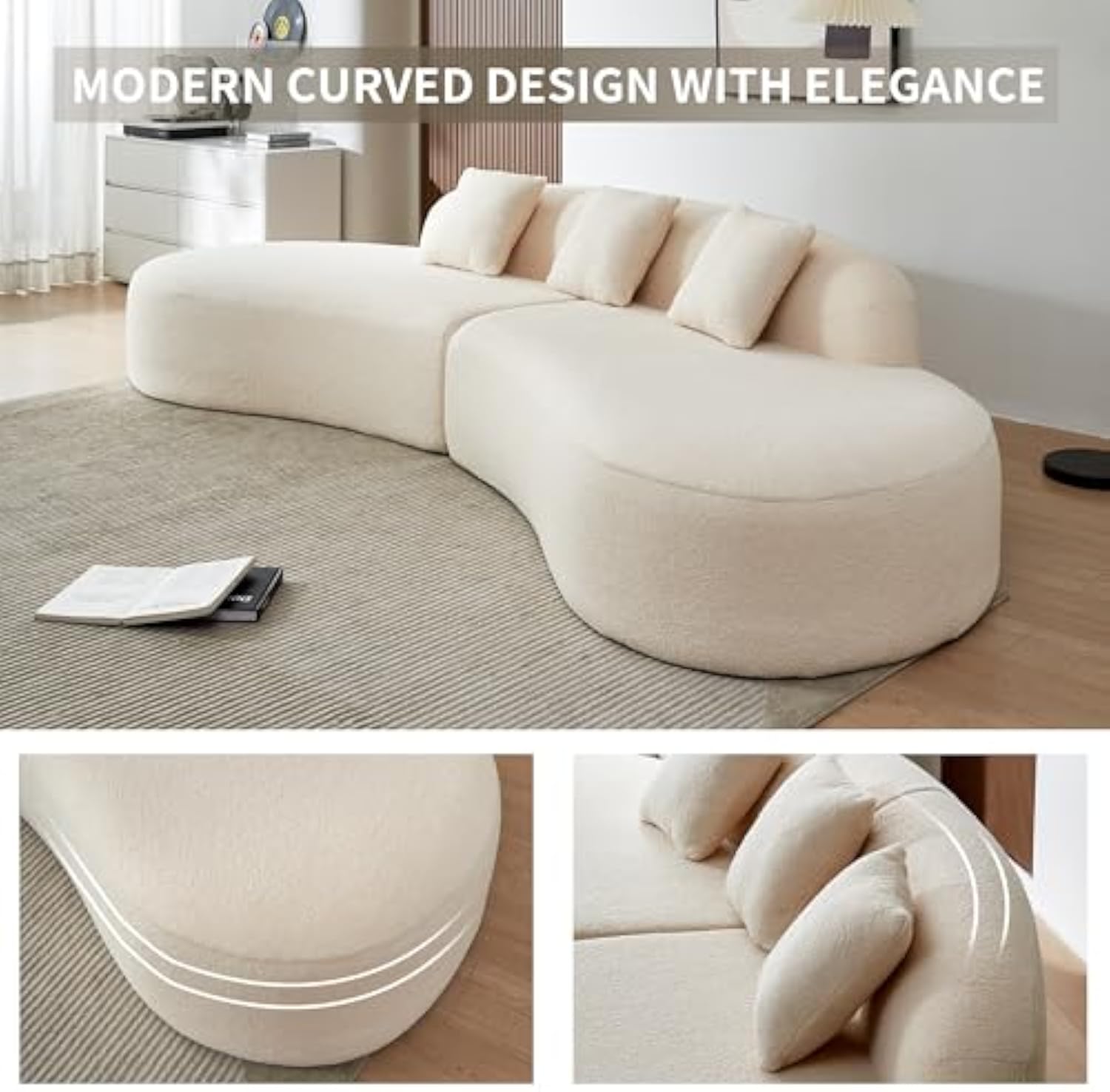 Modern Curved Sectional Sofa, Comfortable Upholstered Foam-Filled Sectional Sofa Couch